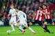 BILBAO, SPAIN - SEPTEMBER 23: Mateo Kovacic of Real Madrid CF duels for the ball with Raul Garcia of Athletic Club Bilbao during the La Liga match between Athletic Club Bilbao and Real Madrid CF at San Mames Stadium on September 23, 2015 in Bilbao, Spain.