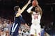 Apr 2, 2016; Houston, TX, USA; Oklahoma Sooners guard Buddy Hield (24) shoots over Villanova Wildcats guard Ryan Arcidiacono (15) in the first half in the 2016 NCAA Men's Division I Championship semi-final game at NRG Stadium. Mandatory Credit: Robert De