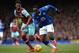 LIVERPOOL, ENGLAND - MARCH 05: Romelu Lukaku of Everton and Reece Oxford of West Ham United compete for the ball during the Barclays Premier League match between Everton and West Ham United at Goodison Park on March 5, 2016 in Liverpool, England. (Photo