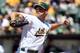 May 1, 2016; Oakland, CA, USA; Oakland Athletics starting pitcher Rich Hill (18) throws a pitch to Houston Astros in the first inning of their MLB baseball game at O.co Coliseum. Mandatory Credit: Lance Iversen-USA TODAY Sports