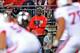COLUMBUS, OH - SEPTEMBER 28: NBA player LeBron James watches from the sidelines as the Ohio State Buckeyes play the Wisconsin Badgers at Ohio Stadium on September 28, 2013 in Columbus, Ohio. (Photo by Jamie Sabau/Getty Images)