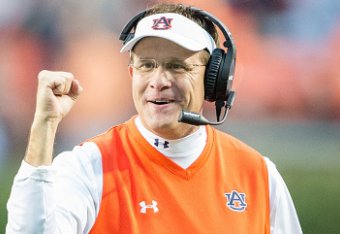 AUBURN, AL - OCTOBER 3: Head coach Gus Malzahn of the Auburn Tigers celebrates after a big play during their game against the San Jose State Spartans on October 3, 2015 at Jordan-Hare Stadium in Auburn, Alabama. The Auburn Tigers defeated the San Jose Sta