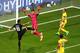 LYON, FRANCE - JUNE 19: Armando Sadiku (1st L) of Albania heads the ball to score the opening goal past Ciprian Tatarusanu (2nd L) of Romania during the UEFA EURO 2016 Group A match between Romania and Albania at Stade des Lumieres on June 19, 2016 in Ly