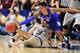 Mar 13, 2016; Nashville, TN, USA; Texas A&M Aggies guard Alex Caruso (21) and Kentucky Wildcats guard Tyler Ulis (3) fight for possession of the ball during second half of the championship game of the SEC tournament at Bridgestone Arena. Mandatory Credit: