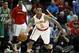 Apr 19, 2016; Atlanta, GA, USA; Atlanta Hawks guard Jeff Teague (0) brings the ball up the court in the first quarter of their game against the Boston Celtics of game two of the first round of the NBA Playoffs at Philips Arena. Mandatory Credit: Jason Get