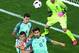 LENS, FRANCE - JUNE 25: Mario Mandzukic (C) of Croatia competes for the ball against Jose Fonte (L) and Andre Gomes (R) of Portugal during the UEFA EURO 2016 round of 16 match between Croatia and Portugal at Stade Bollaert-Delelis on June 25, 2016 in Len