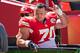 KANSAS CITY, MO - SEPTEMBER 7: Mike DeVito #70 of the Kansas City Chiefs signals to the crowd after being taken off the field from a injury during a game against the Tennessee Titans at Arrowhead Stadium on September 7, 2014 in Kansas City, Missouri. Th