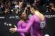 US gymnasts Margaret Nichols (R) and Simone Biles react to their bronze and gold medal placings after the Women's Floor Final at the 2015 World Gymnastics Championship in Glasgow, Scotland, on November 1, 2015. AFP PHOTO / ANDY BUCHANAN (Photo c