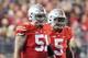 Nov 7, 2015; Columbus, OH, USA; Ohio State Buckeyes defensive lineman Joel Hale (51) and linebacker Raekwon McMillan (5) waits for the Minnesota Golden Gophersto break the huddle at Ohio Stadium. Ohio State won the game 28-14. Mandatory Credit: Greg Bart