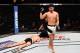SIOUX FALLS, SD - JULY 13: (R-L) Keita Nakamura celebrates his submission victory over Kyle Noke in their welterweight bout during the UFC Fight Night event on July 13, 2016 at Denny Sanford Premier Center in Sioux Falls, South Dakota. (Photo by Jeff Bo