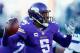 MINNEAPOLIS, MN - JANUARY 10: Teddy Bridgewater #5 of the Minnesota Vikings looks to pass in the first quarter against the Seattle Seahawks during the NFC Wild Card Playoff game at TCFBank Stadium on January 10, 2016 in Minneapolis, Minnesota. (Photo by