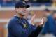 ANN ARBOR, MI - APRIL 01: Head coach Jim Harbaugh of the Michigan Wolverines looks on prior to the Michigan Football Spring Game on April 1, 2016 at Michigan Stadium in Ann Arbor, Michigan. (Photo by Gregory Shamus/Getty Images)