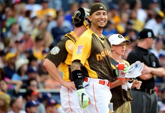 SAN DIEGO, CA - JULY 11:  Carlos Gonzalez #5 of the Colorado Rockies competes during the T-Mobile Home Run Derby at PETCO Park on July 11, 2016 in San Diego, California.  (Photo by Harry How/Getty Images)