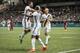 Jul 23, 2016; Portland, OR, USA; Los Angeles Galaxy Giovani dos Santos (10) celebrates with midfielder Gyasi Zardes (11) after Zardes scored a goal during the first half against the Portland Timbers at Providence Park. The Galaxy won 2-1. Mandatory Credit