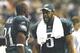 Philadephia Eagles Donovan McNabb talks with wide receiver Terrell Owens after a 59-yard McNabb to Owens touchdown pass against the Dallas Cowboys on Monday Night Football November 15, 2005 at Texas Stadium. (Photo by Al Messerschmidt/Getty Images)