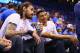 OKLAHOMA CITY, OK - MAY 28: Steven Adams #12 of the Oklahoma City Thunder and Russell Westbrook #0 talk prior to game six of the Western Conference Finals against the Golden State Warriors during the 2016 NBA Playoffs at Chesapeake Energy Arena on May 28