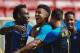 Honduras footballers celebrate after scoring during the Rio 2016 Olympic Games first Round Group D men's football match Argentina vs Honduras, at the Mane Garrincha Stadium in Brasilia, Brazil on August 10, 2016. / AFP / EVARISTO SA (Photo credit s