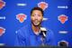 NEW YORK, NY - JUNE 24: Derrick Rose is introduced at a press conference as the newest member of the New York Knicks on June 24, 2016 in New York, NY. NOTE TO USER: User expressly acknowledges and agrees that, by downloading and/or using this Photograph,