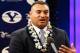 PROVO, UT - DECEMBER 21: Brigham Young University new head football coach, Kalani Sitake talks to the press on December 21, 2015 in Provo, Utah. Stake who played for BYU in the 90's will become BYU's 13 head coach. (Photo by George Frey/Getty Images)
