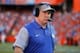 Sep 10, 2016; Gainesville, FL, USA; Kentucky Wildcats head coach Mark Stoops looks on against the Florida Gators during the second half at Ben Hill Griffin Stadium. Florida Gators defeated the Kentucky Wildcats 45-7. Mandatory Credit: Kim Klement-USA TODA