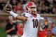 COLUMBIA, MO - SEPTEMBER 17: Jacob Eason #10 of the Georgia Bulldogs drops back for a pass against the Missouri Tigers in the first quarter at Memorial Stadium on September 17, 2016 in Columbia, Missouri. (Photo by Ed Zurga/Getty Images)
