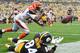 PITTSBURGH, PA - SEPTEMBER 18: Antonio Brown #84 of the Pittsburgh Steelers cannot make a catch while being defended by Karlos Dansby #56 of the Cincinnati Bengals in the second half during the game at Heinz Field on September 18, 2016 in Pittsburgh, Pen