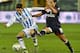 PESCARA, ITALY - FEBRUARY 12: Lucas Torreira of Pescara Calcio and Alessio Vita of Vicenza Calcio in action during the Serie B match between Pescara Calcio and Vicenza Calcio at Adriatico Stadium on February 12, 2016 in Pescara, Italy. (Photo by Giuseppe
