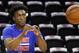 Apr 24, 2016; Auburn Hills, MI, USA; Detroit Pistons forward Stanley Johnson (3) warms up before game four of the first round of the NBA Playoffs against the Cleveland Cavaliers at The Palace of Auburn Hills. Mandatory Credit: Raj Mehta-USA TODAY Sports