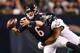 CHICAGO, IL - SEPTEMBER 19: Quarterback Jay Cutler #6 of the Chicago Bears fumbles the football against Destiny Vaeao #97 of the Philadelphia Eagles in the second half at Soldier Field on September 19, 2016 in Chicago, Illinois. (Photo by Stacy Revere