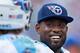 NASHVILLE, TN - AUGUST 20: Delanie Walker #82 of the Tennessee Titans on the sidelines during a preseason game against the Carolina Panthers at Nissan Stadium on August 20, 2016 in Nashville, Tennessee. The Panthers defeated the Titans 26-16. (Photo by