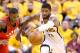 INDIANAPOLIS, IN - APRIL 29: Paul George #13 of the Indiana Pacers battles for a loose ball with Delon Wright #55 of the Toronto Raptors in game six of the 2016 NBA Playoffs Eastern Conference Quarterfinals on April 29, 2016 in Indianapolis, Indiana. NO