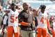 PHILADELPHIA, PA - SEPTEMBER 11: Head coach Hue Jackson of the Cleveland Browns looks on along with Dominique Alexander #54 and Tracy Howard #41 against the Philadelphia Eagles at Lincoln Financial Field on September 11, 2016 in Philadelphia, Pennsylvania
