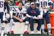 EAST RUTHERFORD, NJ - DECEMBER 27: (NEW YORK DAILIES OUT) Tom Brady #12 of the New England Patriots sits on the bench with offensive coordinator Josh McDaniels during a game against the New York Jets on December 27, 2015 at MetLife Stadium in East Ru