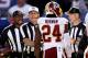 EAST RUTHERFORD, NJ - SEPTEMBER 25: Josh Norman #24 of the Washington Redskins discusses a penalty against one of his teammates in the second half against the New York Giants at MetLife Stadium on September 25, 2016 in East Rutherford, New Jersey.The Was