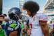 SEATTLE, WA - SEPTEMBER 25: Quarterback Colin Kaepernick #7 of the San Francisco 49ers talks with wide receiver Doug Baldwin #89 of the Seattle Seahawks after the game at CenturyLink Field on September 25, 2016 in Seattle, Washington. (Photo by Otto Gre