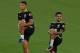 Brazil's football team players Thiago Silva (L) and Daniel Alves take part in a training session at the Arena Dunas stadium in Natal, Brazil, on October 4, 2016 ahead of their Russia 2018 FIFA World Cup qualifier matches against Bolivia and Venezuela. / A