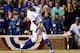 CHICAGO, ILLINOIS - OCTOBER 07: Javier Baez #9 of the Chicago Cubs hits a home run in the eighth inning against the San Francisco Giants at Wrigley Field on October 7, 2016 in Chicago, Illinois. (Photo by Stacy Revere/Getty Images)