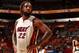 MIAMI, FL - OCTOBER 11: Derrick Williams #22 of the Miami Heat looks on during a preseason game against the Brooklyn Nets on October 11, 2016 at American Airlines Arena in Miami, Florida. NOTE TO USER: User expressly acknowledges and agrees that, by down