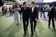 Roger Federer and Rafael Nadal talk during a ceremony dedicated to Nadal's new tennis academy in Mallorca.