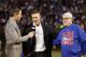 CHICAGO, IL - OCTOBER 22: President of Baseball Operations for the Chicago Cubs Theo Epstein is interviewed after the Chicago Cubs defeated the Los Angeles Dodgers 5-0 in game six of the National League Championship Series to advance to the World Series