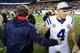 FOXBORO, MA - JANUARY 11: (L-R) Head coach Bill Belichick of the New England Patriots talks with Adam Vinatieri #4 of the Indianapolis Colts after their AFC Divisional Playoff game at Gillette Stadium on January 11, 2014 in Foxboro, Massachusetts. The Ne