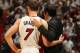 MIAMI, FL - MAY 13: Goran Dragic #7 of the Miami Heat and Head Coach Erik Spoelstra of the Miami Heat during the game against the Toronto Raptors in Game Six of the Eastern Conference Semifinals during the 2016 NBA Playoffs on May 13, 2016 at AmericanAir