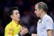 BASEL, SWITZERLAND - OCTOBER 29: Kei Nishikori of Japan shakes hands with Gilles Muller of Luxembourg following the Swiss Indoors ATP 500 tennis tournament semi-final match at St Jakobshalle on October 29, 2016 in Basel, Switzerland. (Photo by Harold Cu