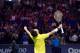 BASEL, SWITZERLAND - OCTOBER 29: Kei Nishikori of Japan celebrates his victory during the Swiss Indoors ATP 500 tennis tournament semi-final match against Gilles Muller of Luxembourg at St Jakobshalle on October 29, 2016 in Basel, Switzerland. (Photo by