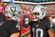 TAMPA, FL - OCTOBER 30: Quarterback Derek Carr #4 of the Oakland Raiders and wide receiver Seth Roberts #10 celebrate in the back of the end zone after connecting on the winning touchdown in overtime against the Tampa Bay Buccaneers at Raymond James Stad