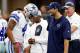 ARLINGTON, TX - OCTOBER 09: (L-R) Dak Prescott #4, quarterback of the Dallas Cowboys talks with injured quarterback Tony Romo #8 prior to the game against the Cincinnati Bengals at AT&T Stadium on October 9, 2016 in Arlington, Texas. (Photo by Wesley Hi