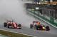Max Verstappen (left) passes Kimi Raikkonen early in the Brazilian Grand Prix.