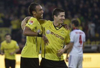 When team-mates turn foes: Aubameyang and Robert Lewandowski have haunted Bundesliga defences for years.