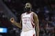 Nov 14, 2016; Houston, TX, USA; Houston Rockets guard James Harden (13) reacts after a play during the second quarter against the Philadelphia 76ers at Toyota Center. Mandatory Credit: Troy Taormina-USA TODAY Sports