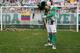 The official mascot pays tribute to the players of Brazilian team Chapecoense Real at the club's Arena Conda stadium in Chapeco